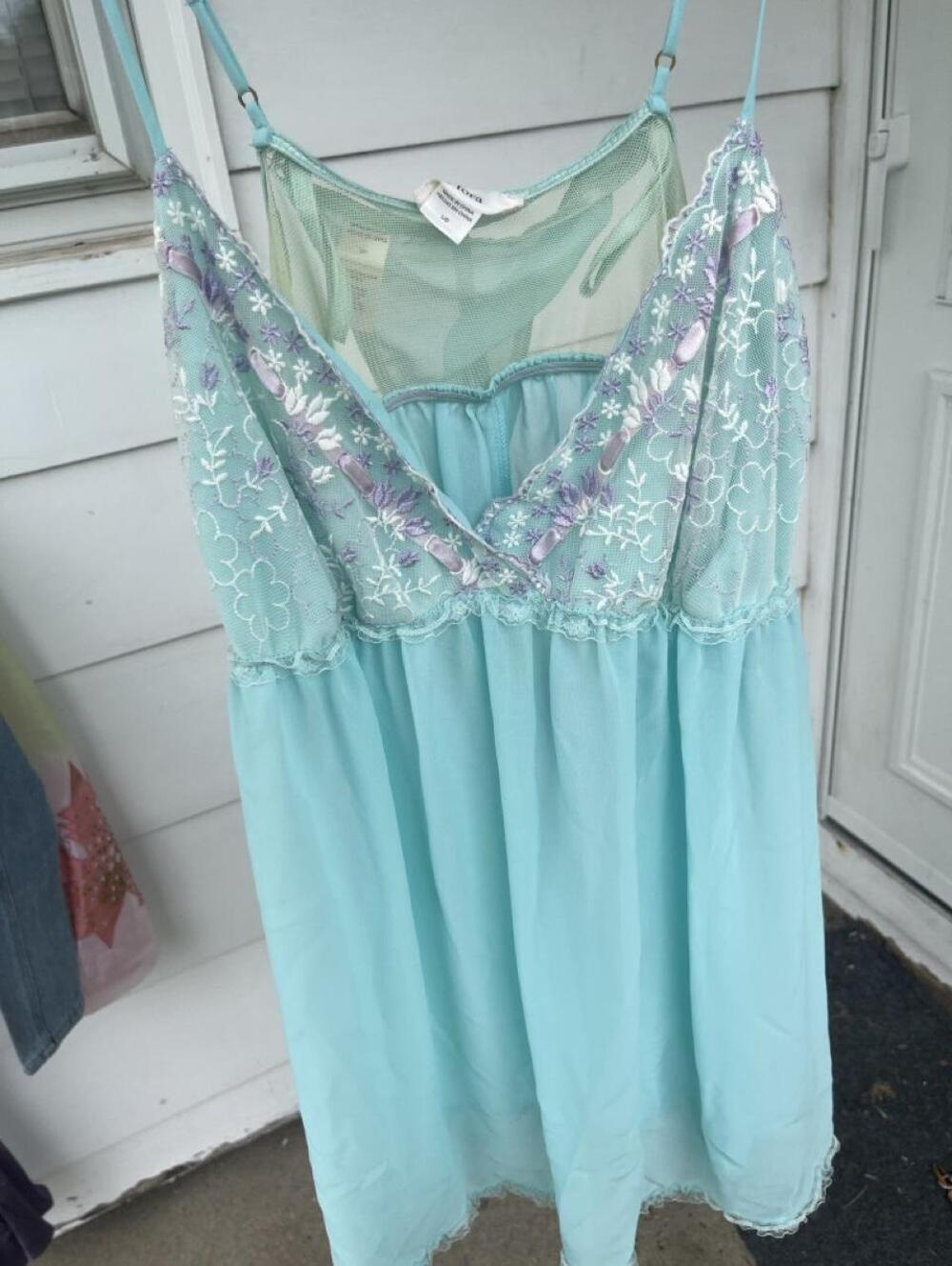 Y2K Flora Nikrooz Aqua Embroidered Babydoll Lingerie Set NWT 👼